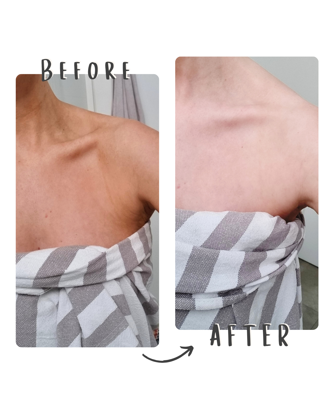 a before and after shot of ohh my glo tan remover