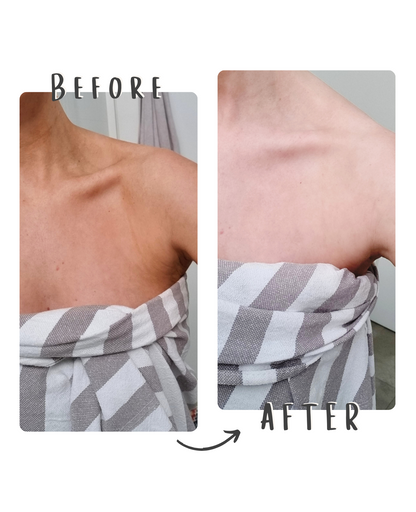 a before and after shot of ohh my glo tan remover